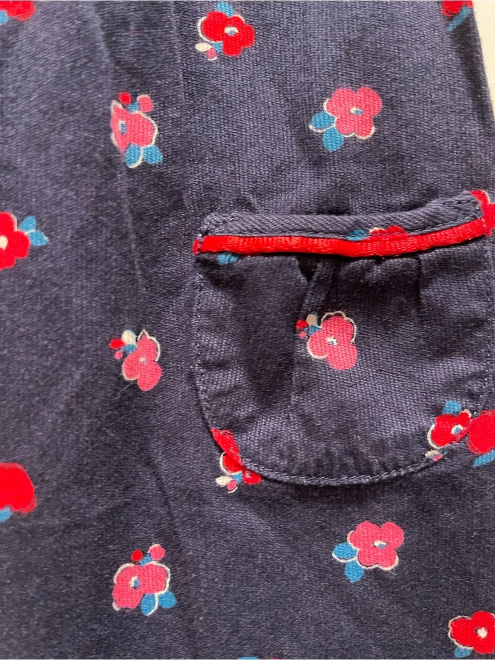 Vintage Gymboree 6-12M Baby Girl Navy Corduroy Floral Apple Overalls Romper